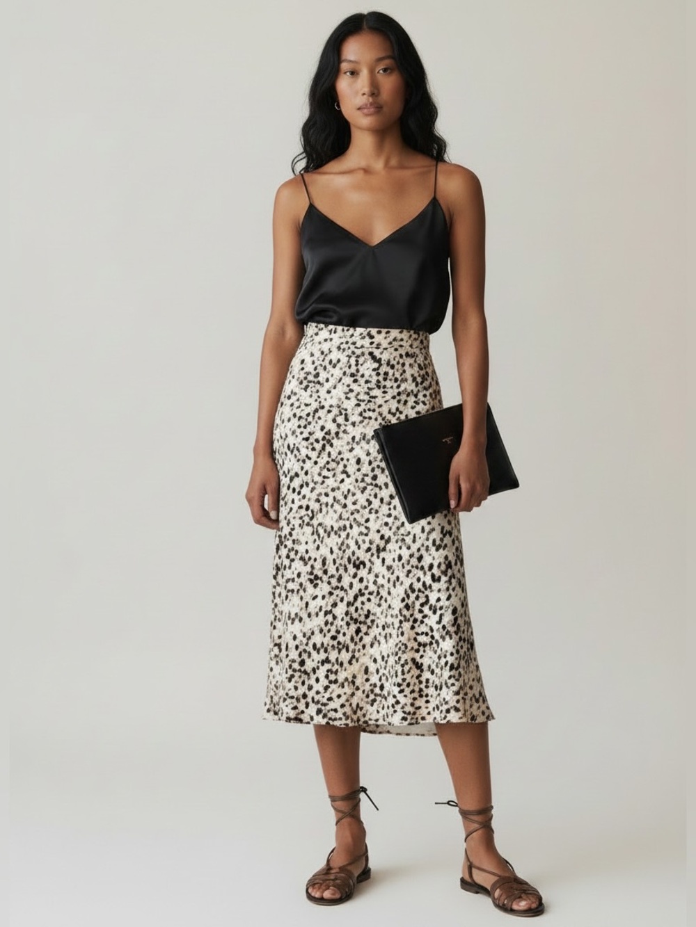 Massimo Dutti Cream Animal Print Flared Midi Skirt Sz 4 Modern Feminine